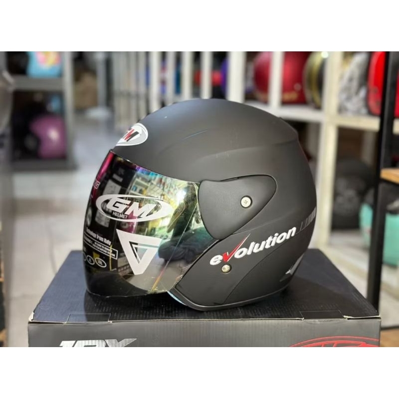 helem GM EVOLUTION warna Hitam dof Kaca pelangi promo