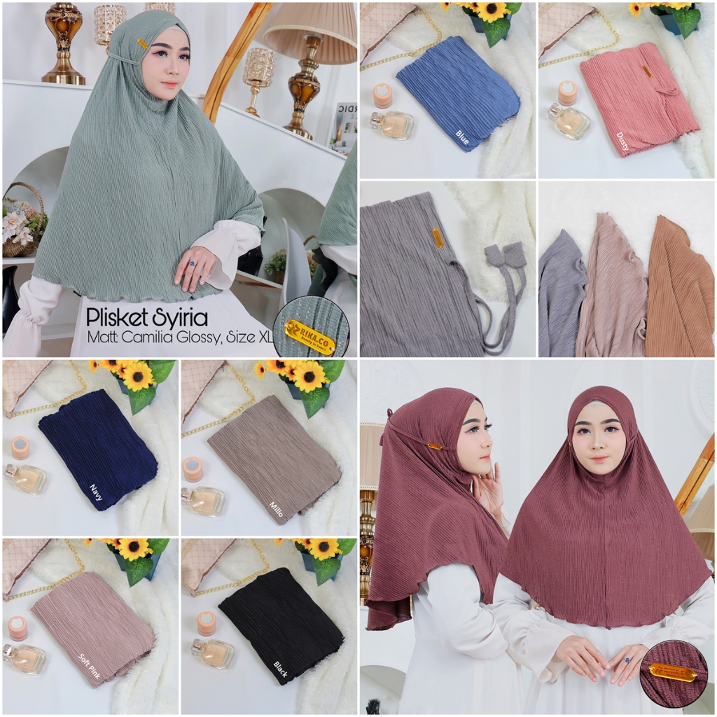 Jilbab instan Bergo Plisket non pad Maryam ukuran L, XL Kerudung non pet Bahan jersey Glitter Priske
