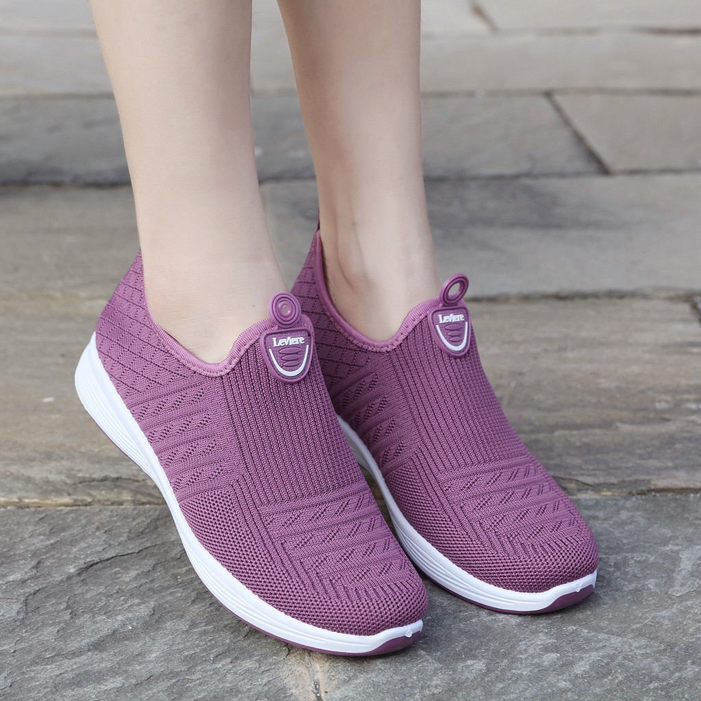 HMBRG  LV0342 Sepatu Slip On Wanita Sepatu Sport Rajut Wanita Tanpa Tali