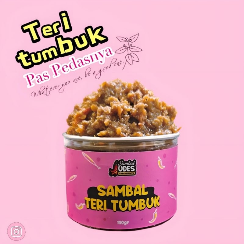 

sambal judes - Sambal Teri Tumbuk, pedas mantap, makan jadi lahap, terbuat dari ikan teri, cabe, dan rempah olahan organik, berat bersih 150 gram