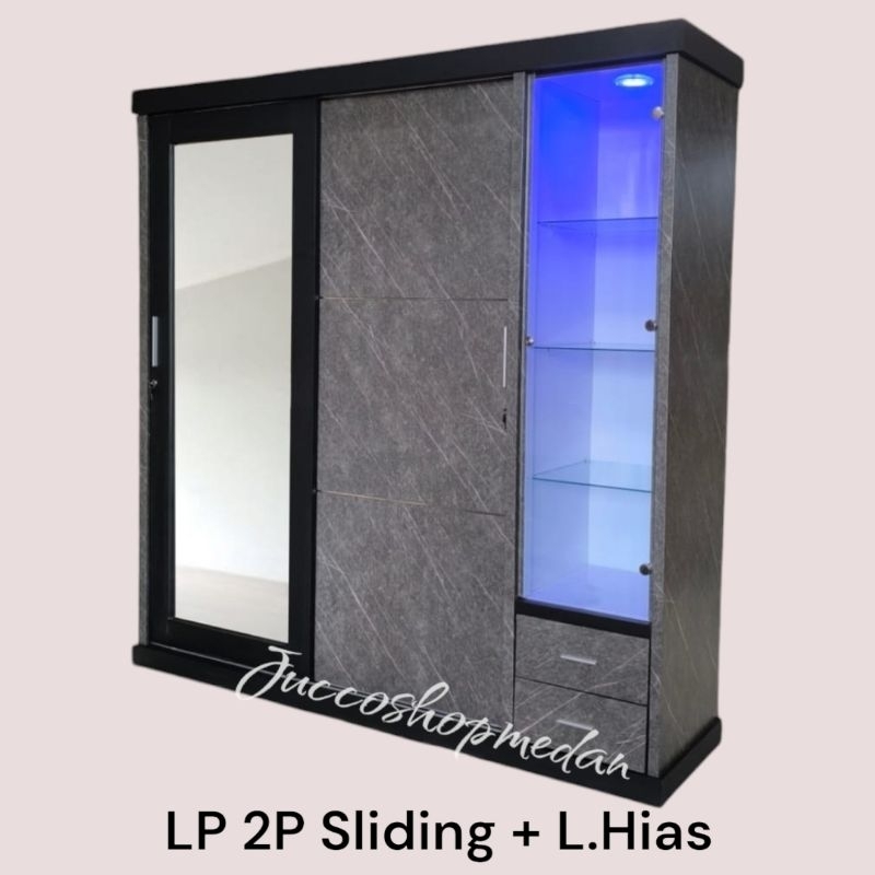 [ Jucco ] Lemari Pakaian 2 pintu Sliding - Lemari Pakaian Tempah - Lemari 2 pintu sorong  kombi Lema