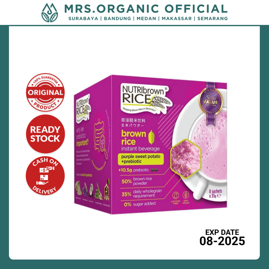 

Minuman Sereal Bubuk Beras Merah Prebiotik Ubi Ungu Nutribrownrice Purple Sweet Potato With +Prebiotic 35G X 8 Sachet