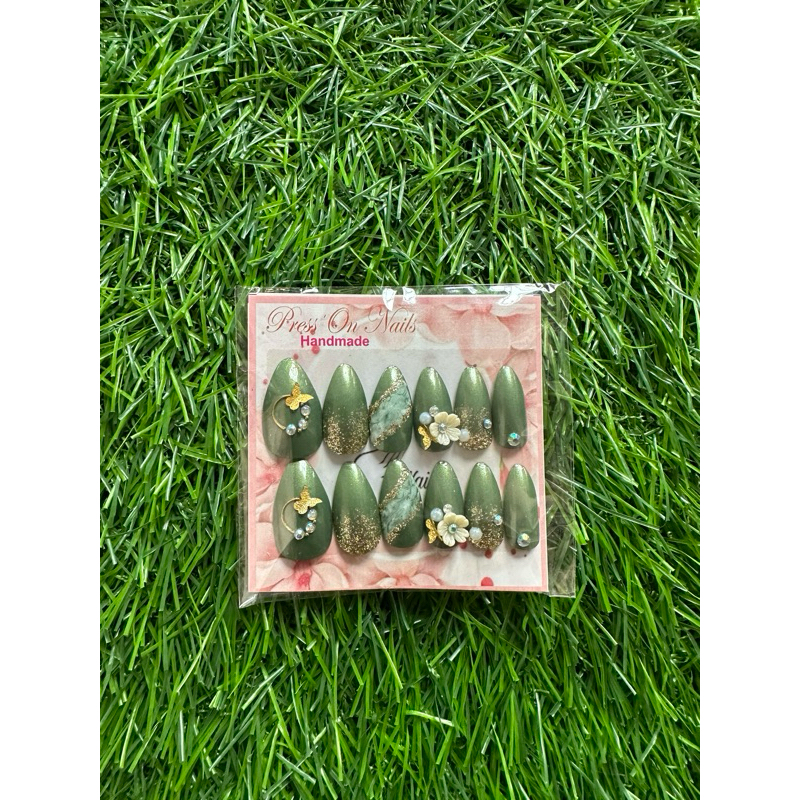 kuku palsu pengantin/wedding warna hijau sage