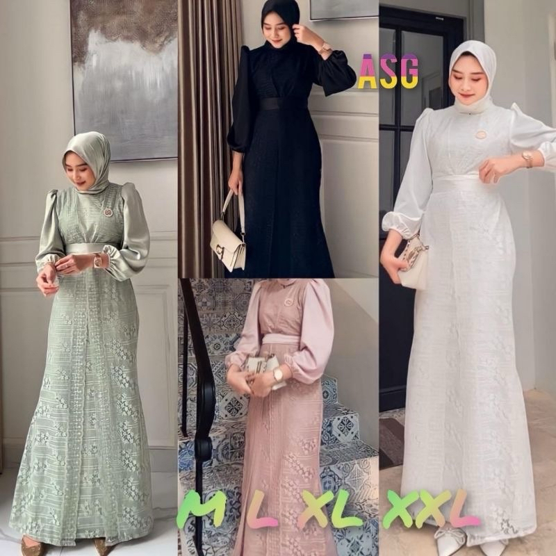 °Baru° Elika Maxi Brukat Full Premium / Gamis Pesta Remaja Dewasa Wanita Kekinian / Dress Kondangan 
