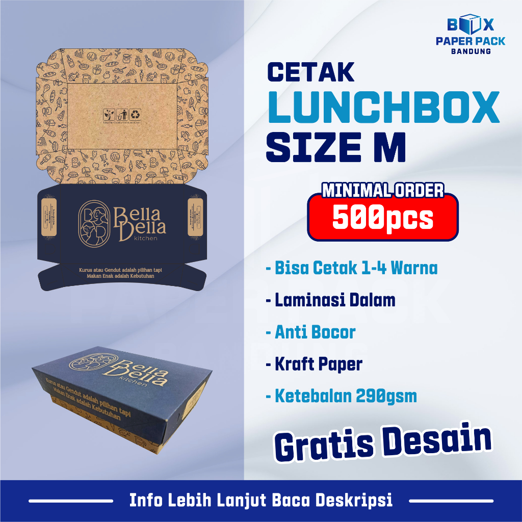 Lunch Box Size M 290gr Custom Cetak  Kotak Makan Kertas Brown Paper Box Makanan Dus Kraft Craft