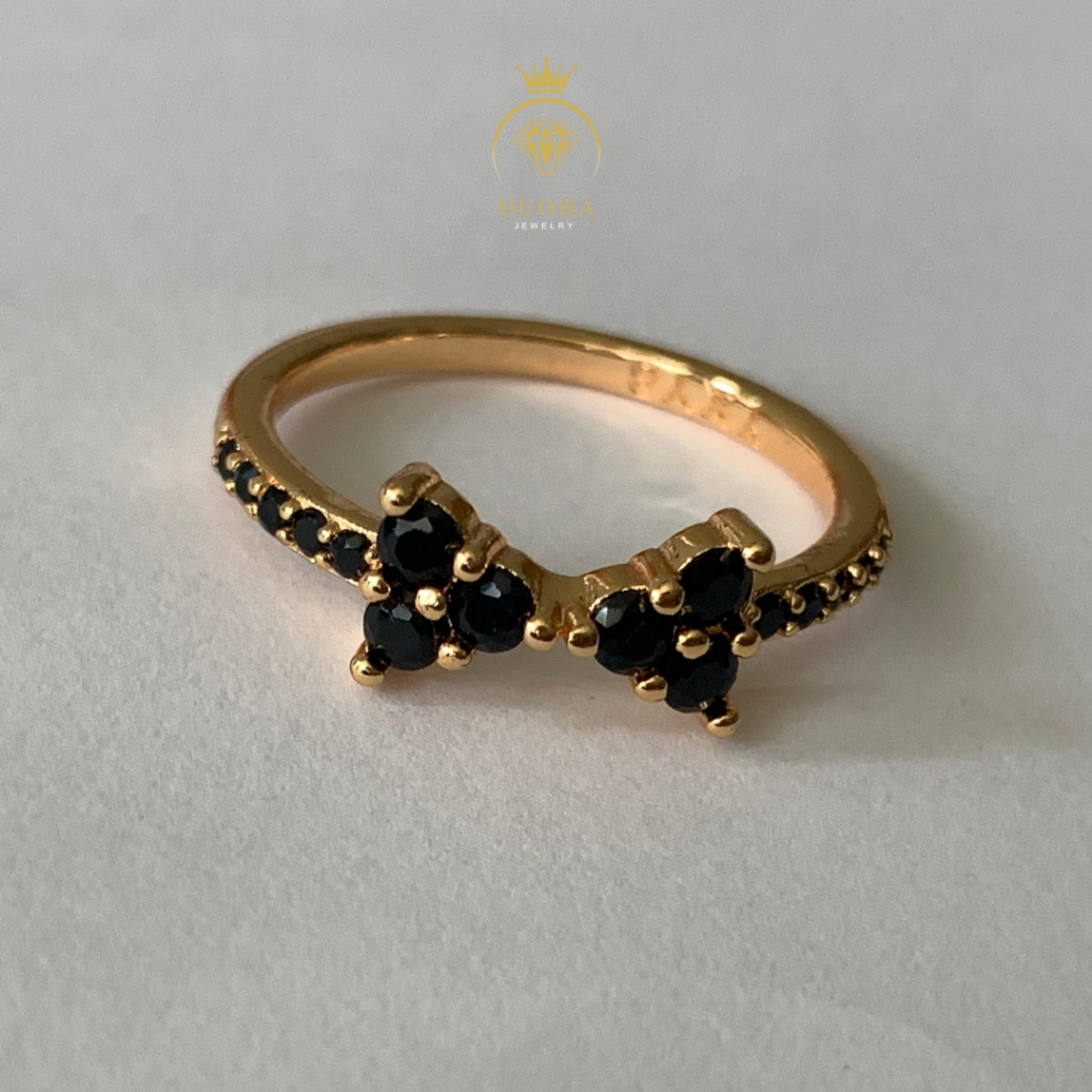 DuoHa Jewelry_Cincin Permata Black Hitam  Mewah Impor Asli Kualitas Terbaik