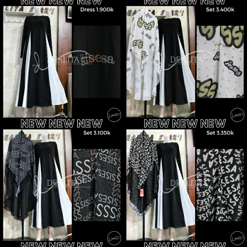 Sisesa Dress Set Black White Swarovski Khimar Limited Pop art