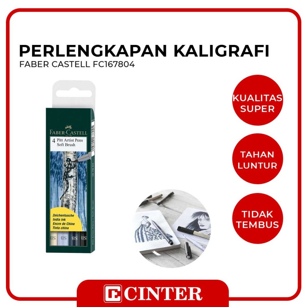 

FABER CASTELL - PITT ARTIST PEN SOFT BRUSH SET 4 / PERLENGKAPAN KALIGRAFI / BRUSH PEN ( FC167804)