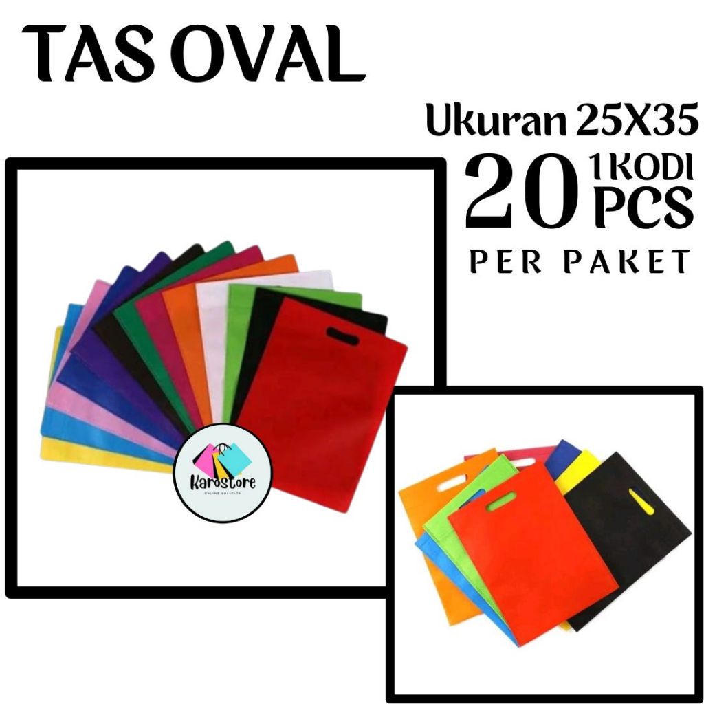 

1 Kodi Isi 20 Tas Kain Spundbond / Goodiebag Model Oval Ukuran M = 25X35 cm Kantong Sovenir