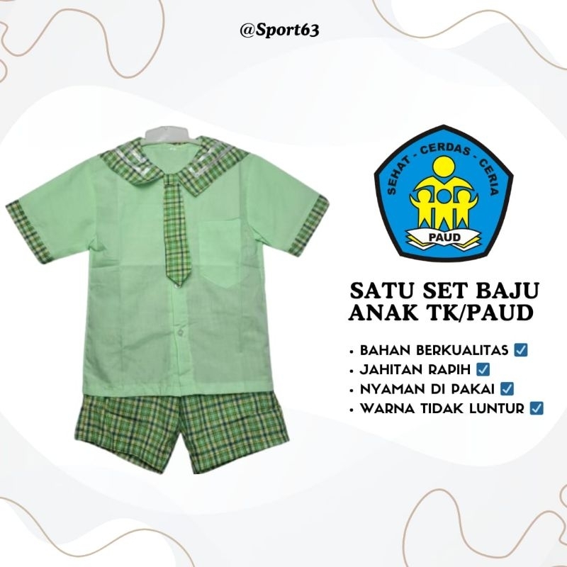 Seragam anak TK/Paud/satu set baju anak Tk/paud/stelan anak Paud/Tk/ seragam sekolah anak paud/serag
