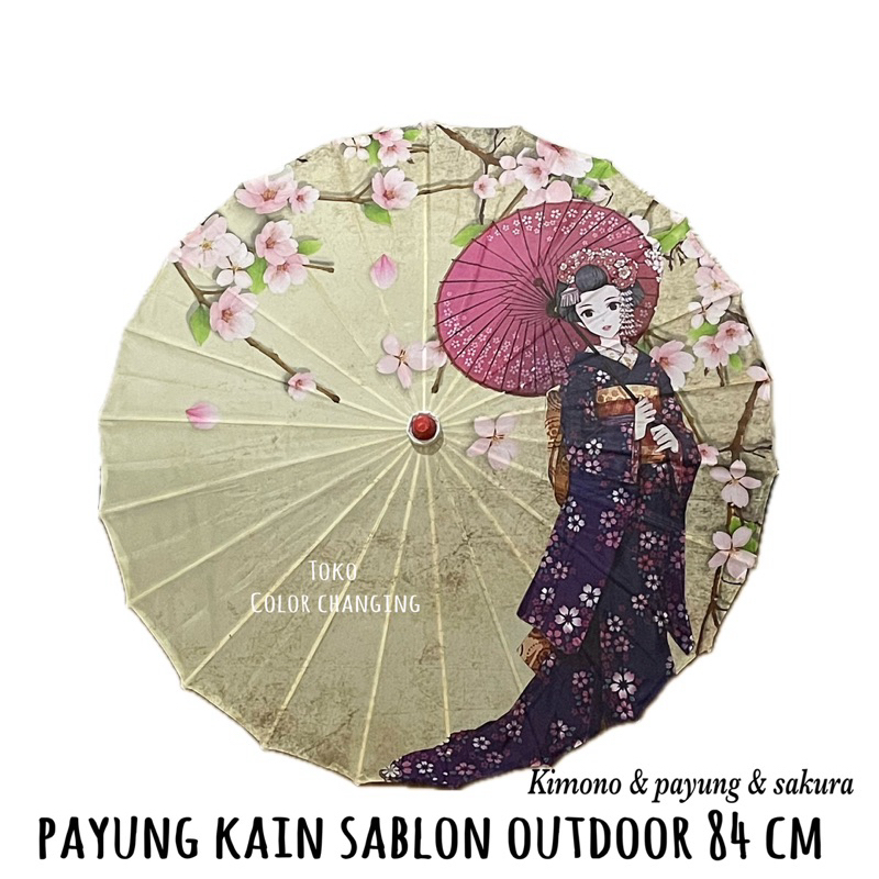 payung sablon kain geulis 84 cm kimono & payung & sakura jepang