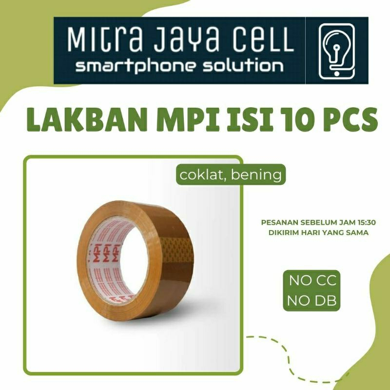 

Lakban merk MPI 45mm x 100 yard bening / coklat isi 10pcs