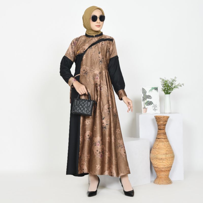 Andeni Dress Armani Silk Mix Syakila Premium Gamis Kombinasi Pesta Kondangan Mewah