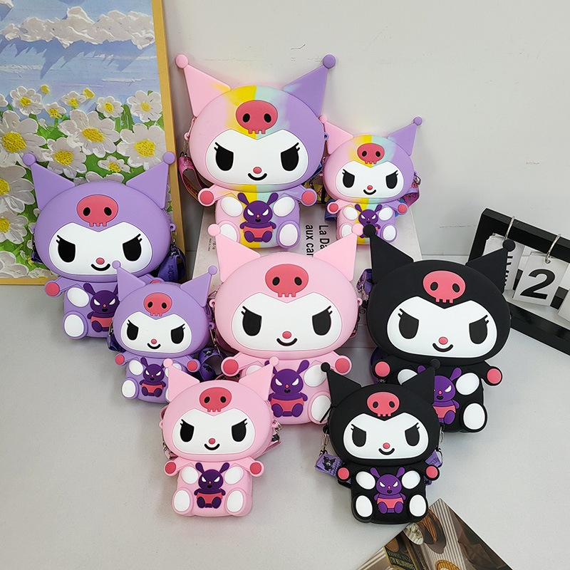 Tas Selempang Anak Kuromi Lucu/Tas Selempang Anak Silicon Resleting/Tas Selempang HP Anak