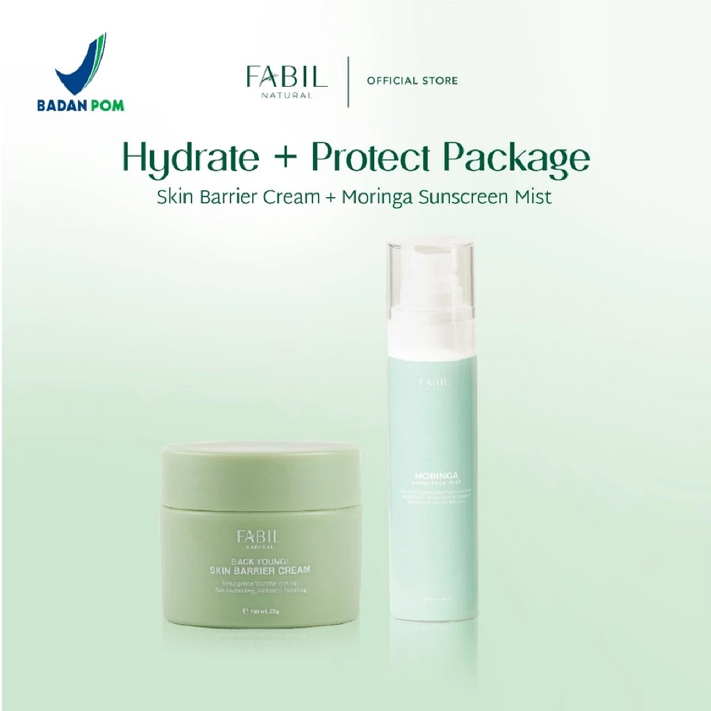 [2 pcs] Fabil Bundle Moringa Sunscreen Mist SPF 45 PA+++ + Back Young Skin Barrier Cream - Paket Ski