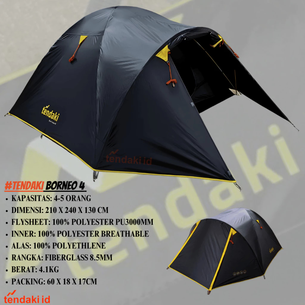 SOLOIST || Tenda Camping Borneo 4 Kapasitas 4-5 Orang | Tenda Camping Double Layer LWY Compass | Ten