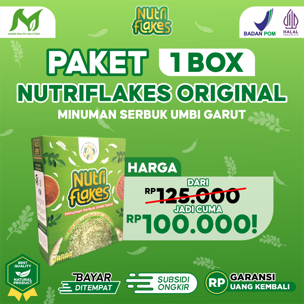 

Madre Nutriflakes Sereal Umbi Garut untuk Penderita Asam Lambung Maag Gerd dan Program Diet Sehat