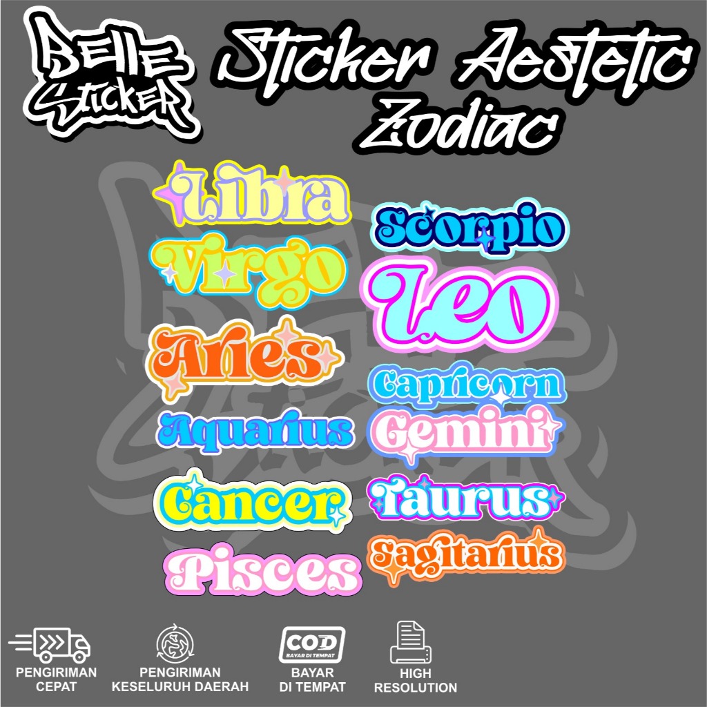 

Stiker Satuan Zodiac Sign Colorful Waterproof Sticker Bintang Aesthetic Hiasan Laptop Botol Tumbler Case Hp DIY Stiker Laptop