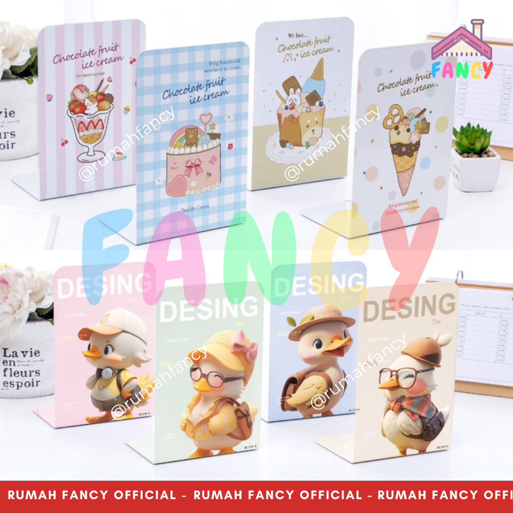 

[FREE PACKING DUS] 1 SET ISI 2 PCS Book End Stand / Penyangga Buku Pastel Motif Ice Cream Cupcake Cute Chicken