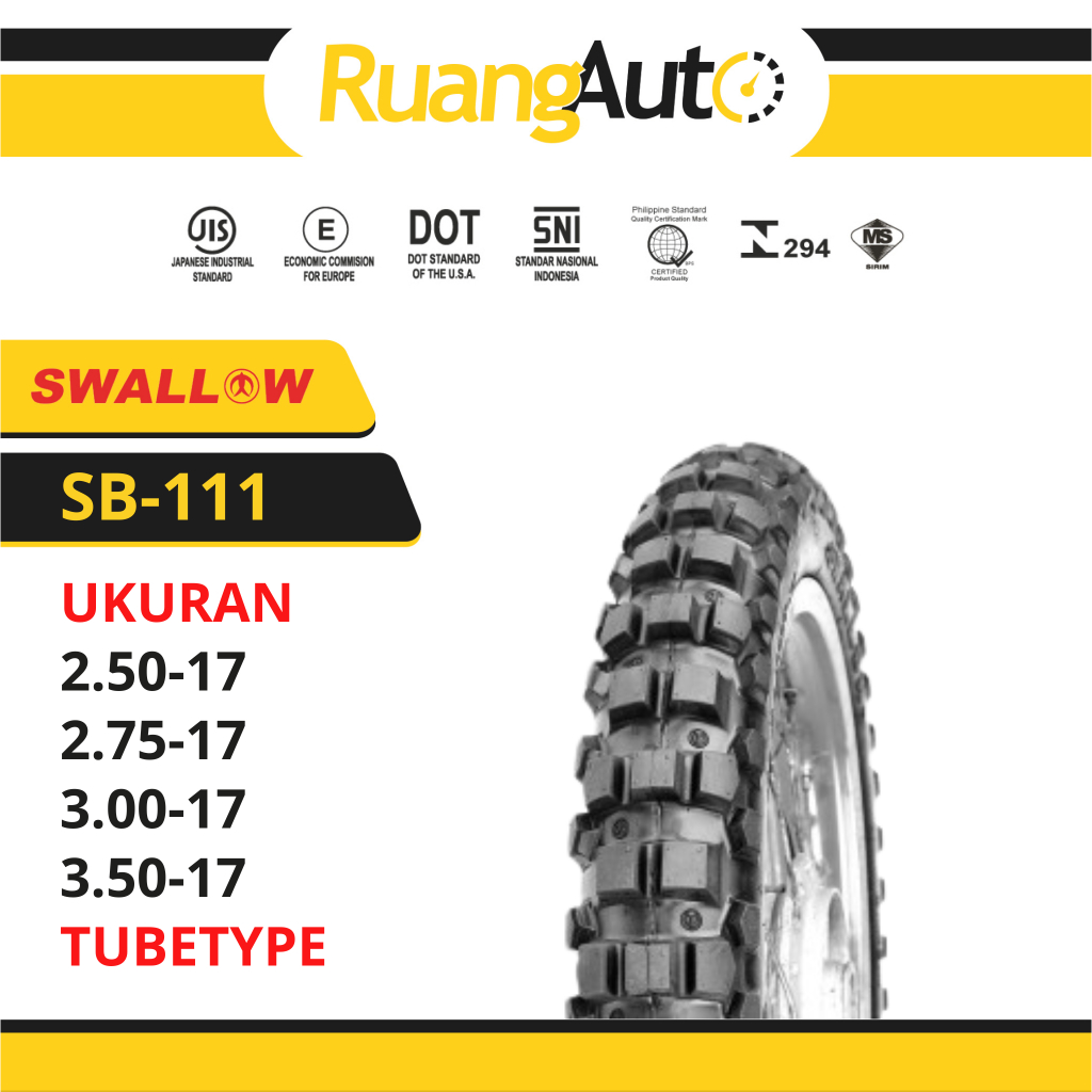 BAN LUAR SEPEDA MOTOR RING 17 SWALLOW SB-111 X-CROSS | 250 | 275 | 300 | 350 | RING 17 TUBETYPE