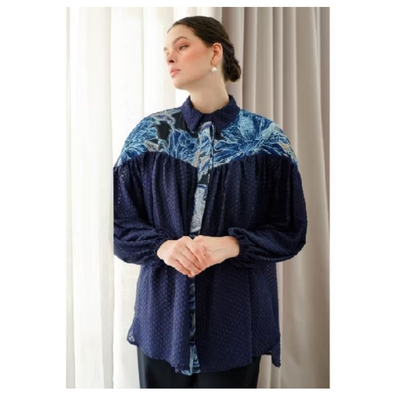 Benang Jarum - Lucia Mix Jacquard Shirt - Navy