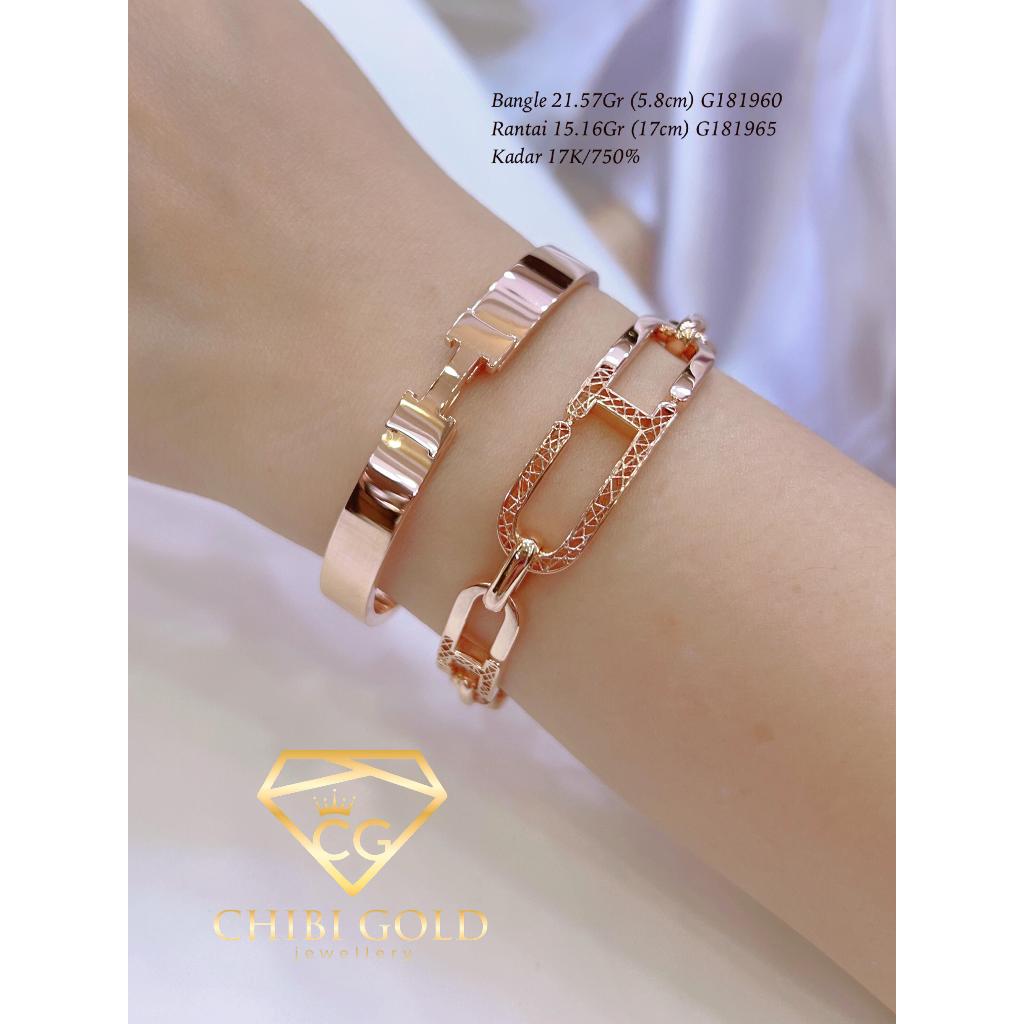 CHIBI GOLD Gelang Bangle Rose H Polos dan CD Rancang 750 Kadar 17K
