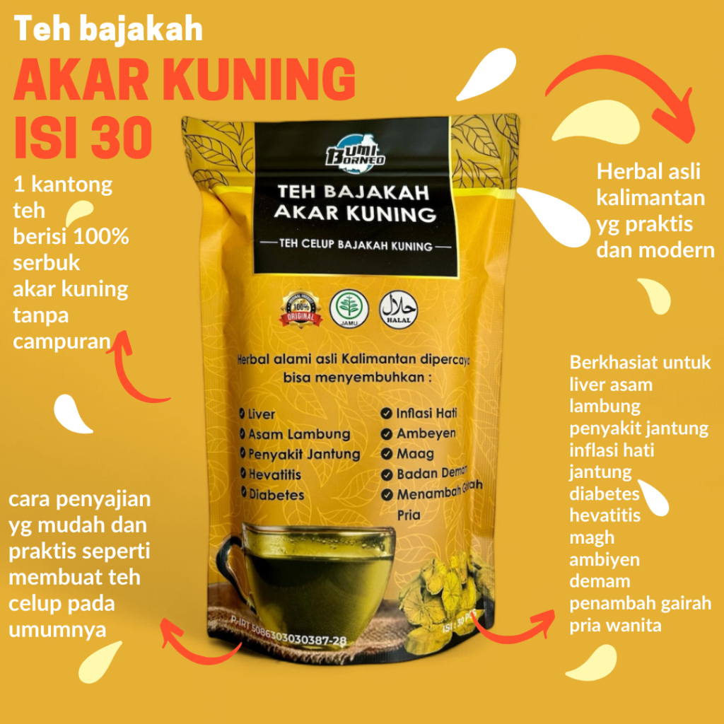 

Teh akar kuning asli kalimantan isi 30 kantong celup