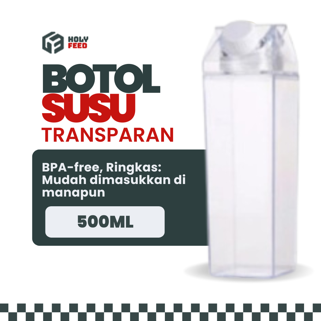 Botol Minum Transparan Kotak Akrilik Bening / Botol Susu Minimalis Kulkas Milk BABER Botol Viral