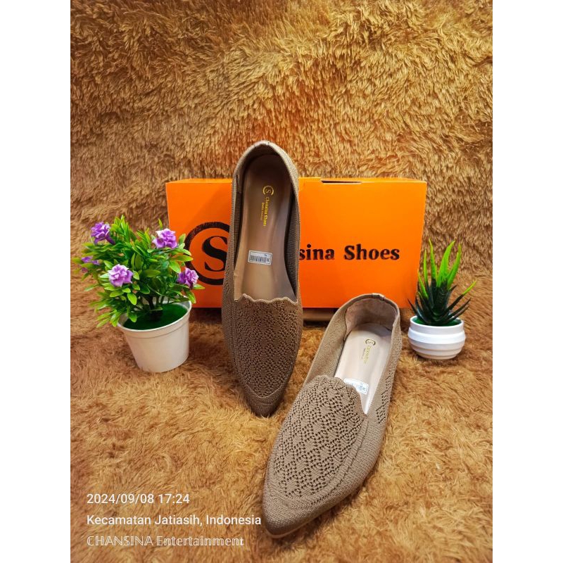 CHANSINA" Sepatu rajut wanita hak 2cm kwalitas import original