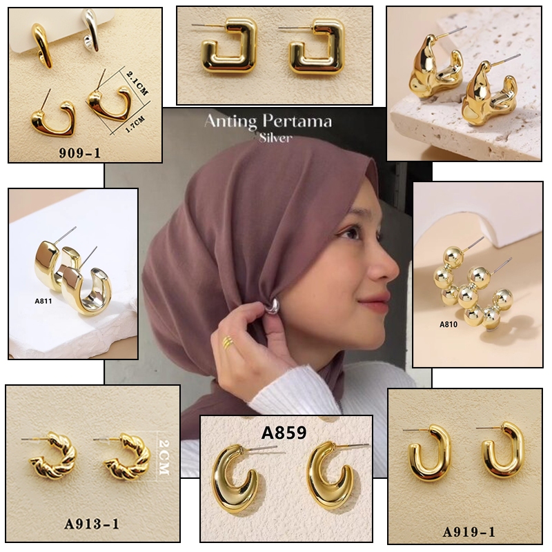Anting hijab setengah bulat/anting 925/titanium perak/perhiasan anting sederhana