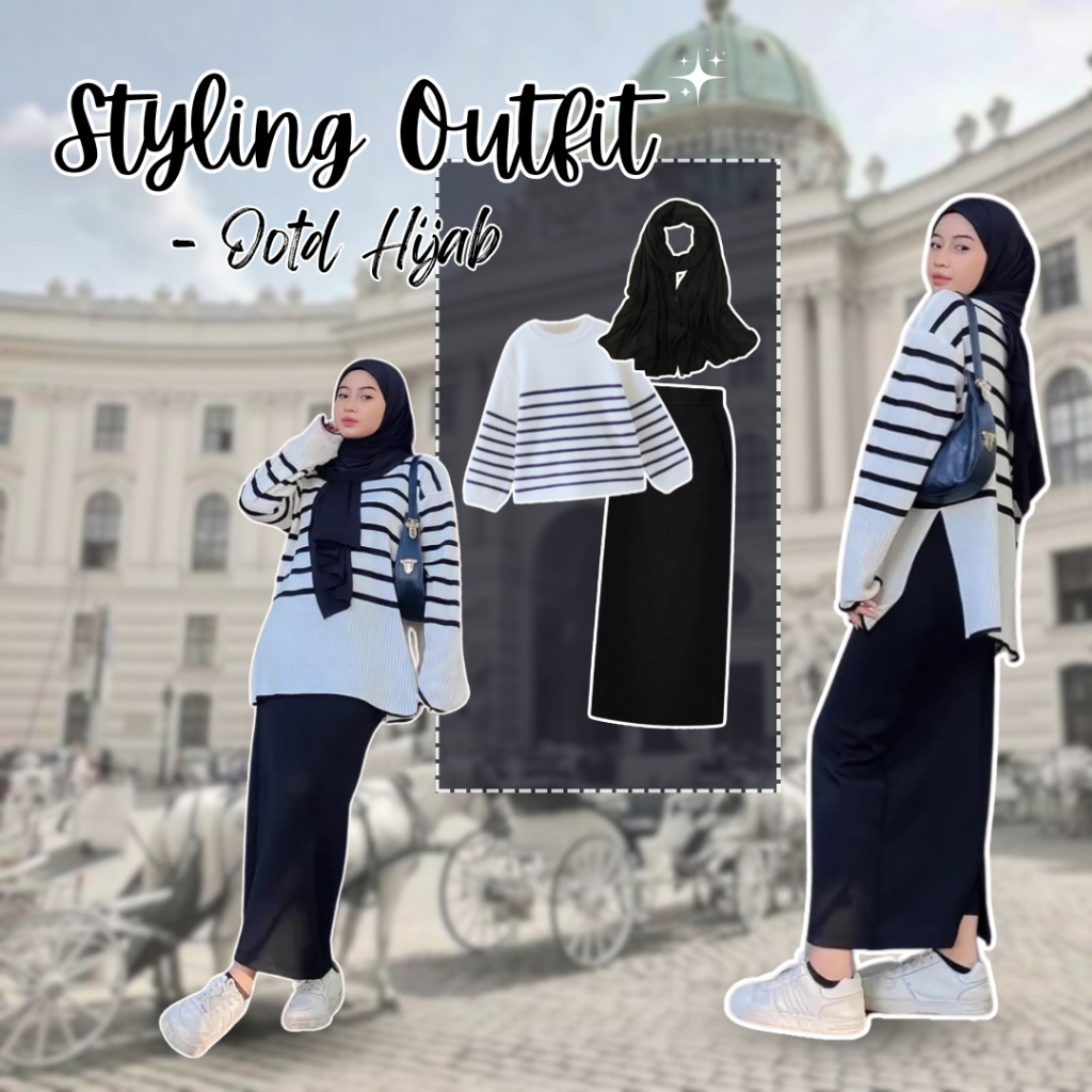 Setelan OOTD Hijab Casual Outfit Remaja Outfit Terbaru Kekinian Sweater Rajut Stylish Set AA316
