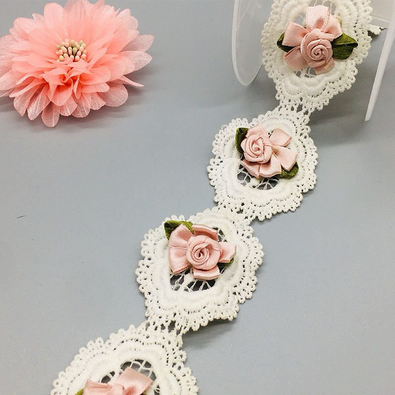 [1 PCS] Aplikasi Renda Bunga Mawar Satin Aksesoris Pita Baju Kerajinan Tangan DIY