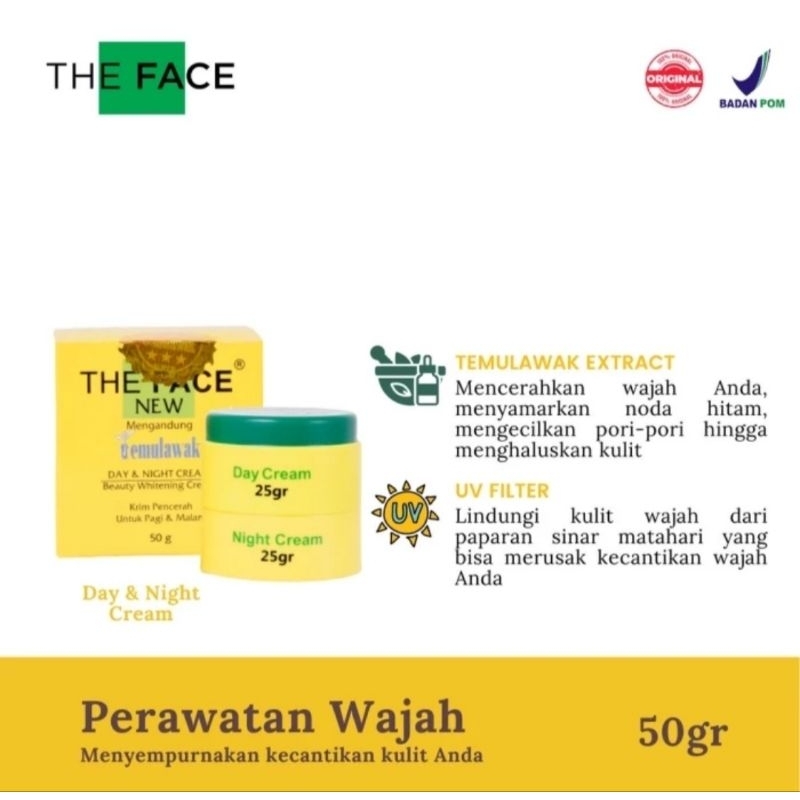 cod cream temulawak bpom original siang&malam 50 gram the face