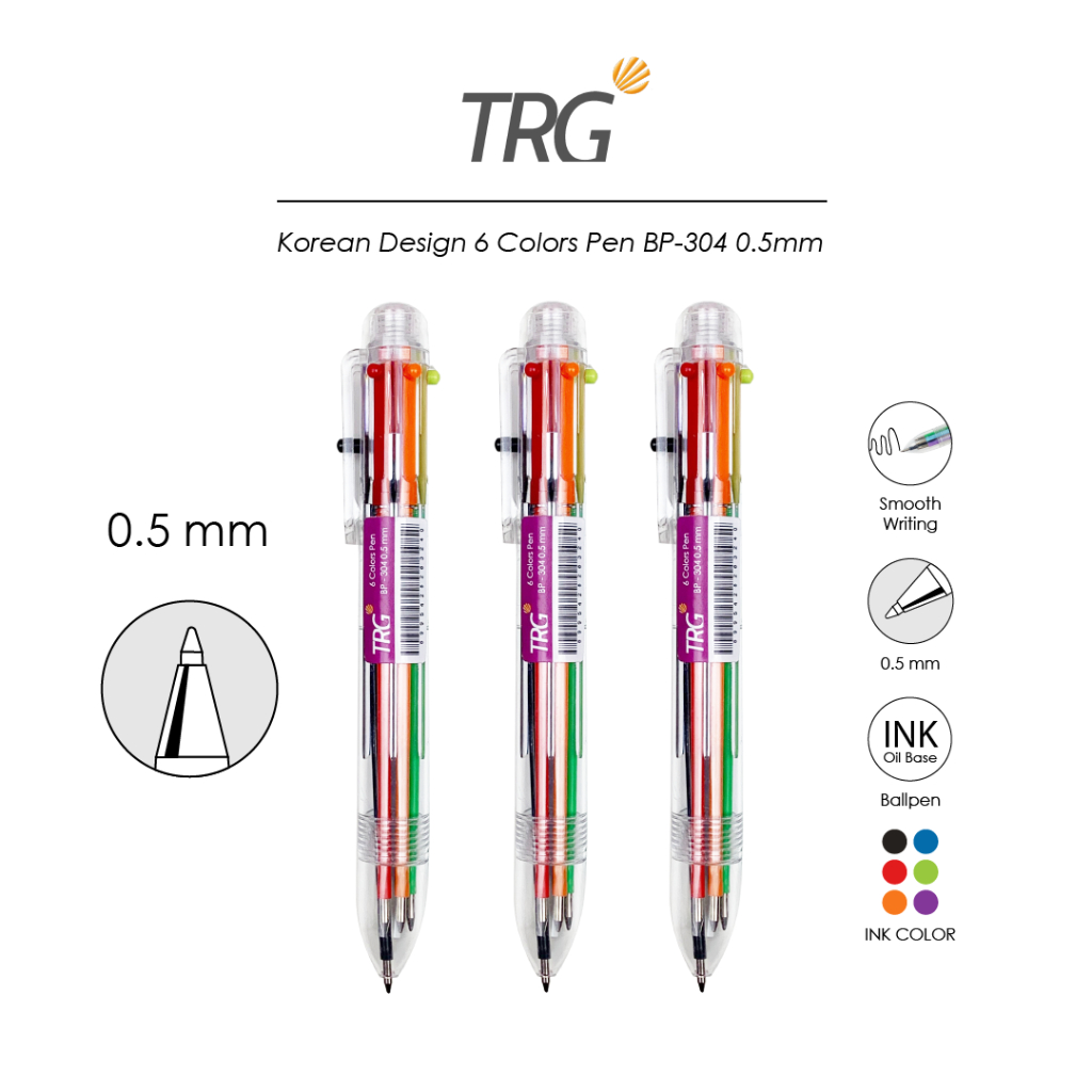 

TRG Korean Design 6 Colors Pen BP-304 0.5mm - Pulpen Bolpen Pena 6 Warna 0,5 mm TRG