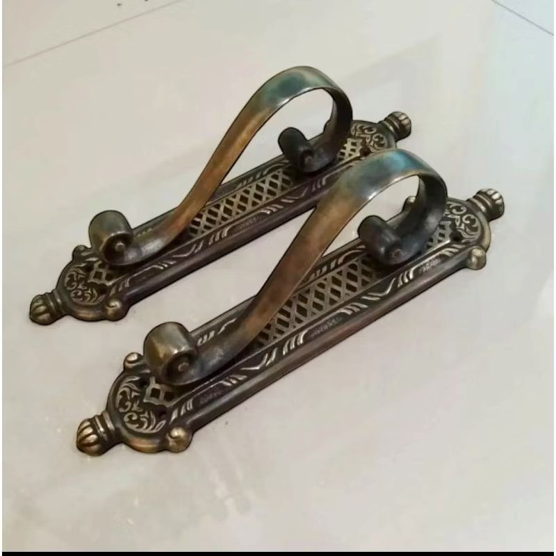 Handle Pintu Rumah Gagang Pintu Rumah Tarikan Pintu Rumah Handle Kuningan Motif Cumi Ukir Alumunium