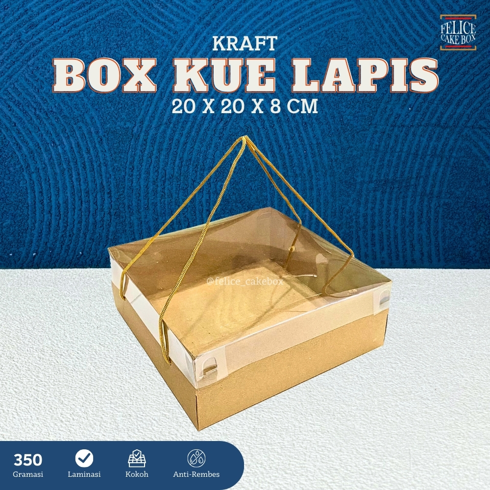 BOX KRAFT MIKA EMBOS TALI FOODGRADE 20X20X8 CM / DUS KRAFT MIKA TALI / BOX KRAFT TALI / DUS PUDDING 