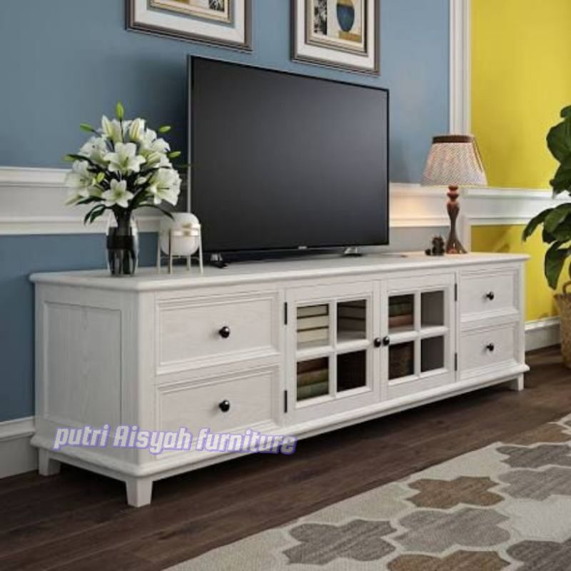 BUFET TV MINIMALIS MODERN,CABINET TV QUALITY, meja tv cat duco putih