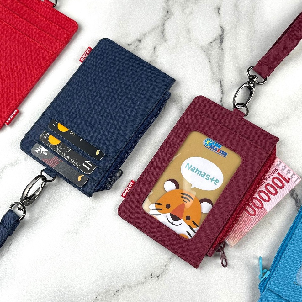 

Obral Istimewa ID card holder hanging wallet name tag kartu lanyard zipper kain kanvas polos