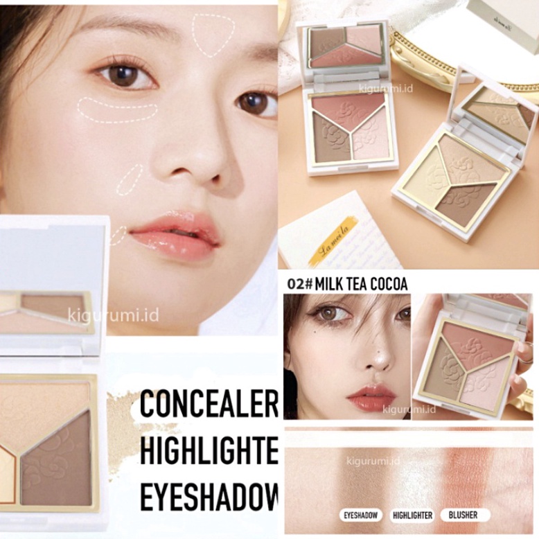 Hadir Berkualitas LAMEILA 3 in 1 Contour Highlighter Cosmetic Plate Eyeshadow Concealer Corrector BL