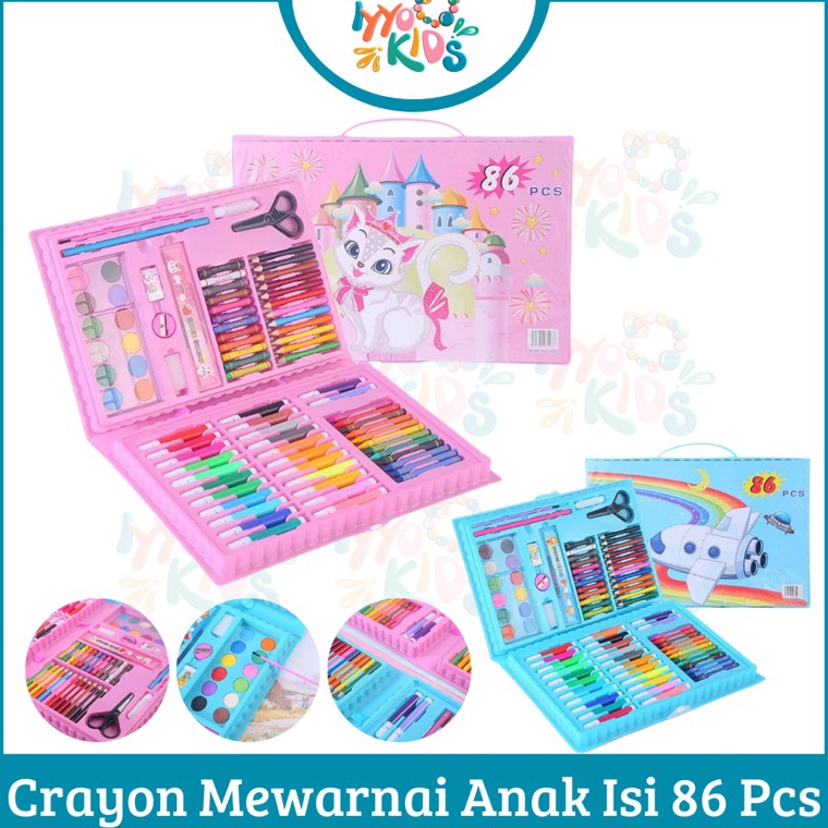 

Hemat IYYO KIDS Pensil Warna Crayon isi 86 pcs Stationary Set Warna Cat Air Perlengkapan Sekolah Menggambar Anak Alat Warna Lukis set