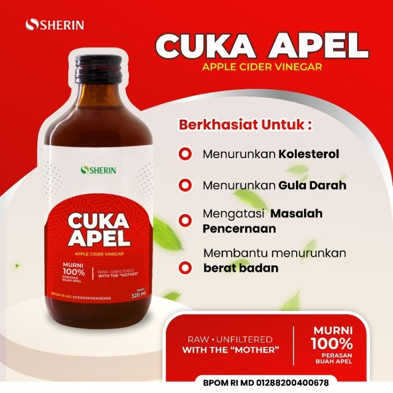 

CUKA APEL WITH MOTHER CIDER VINEGAR 320 ML SHERIN SEHATO 100% MURNI