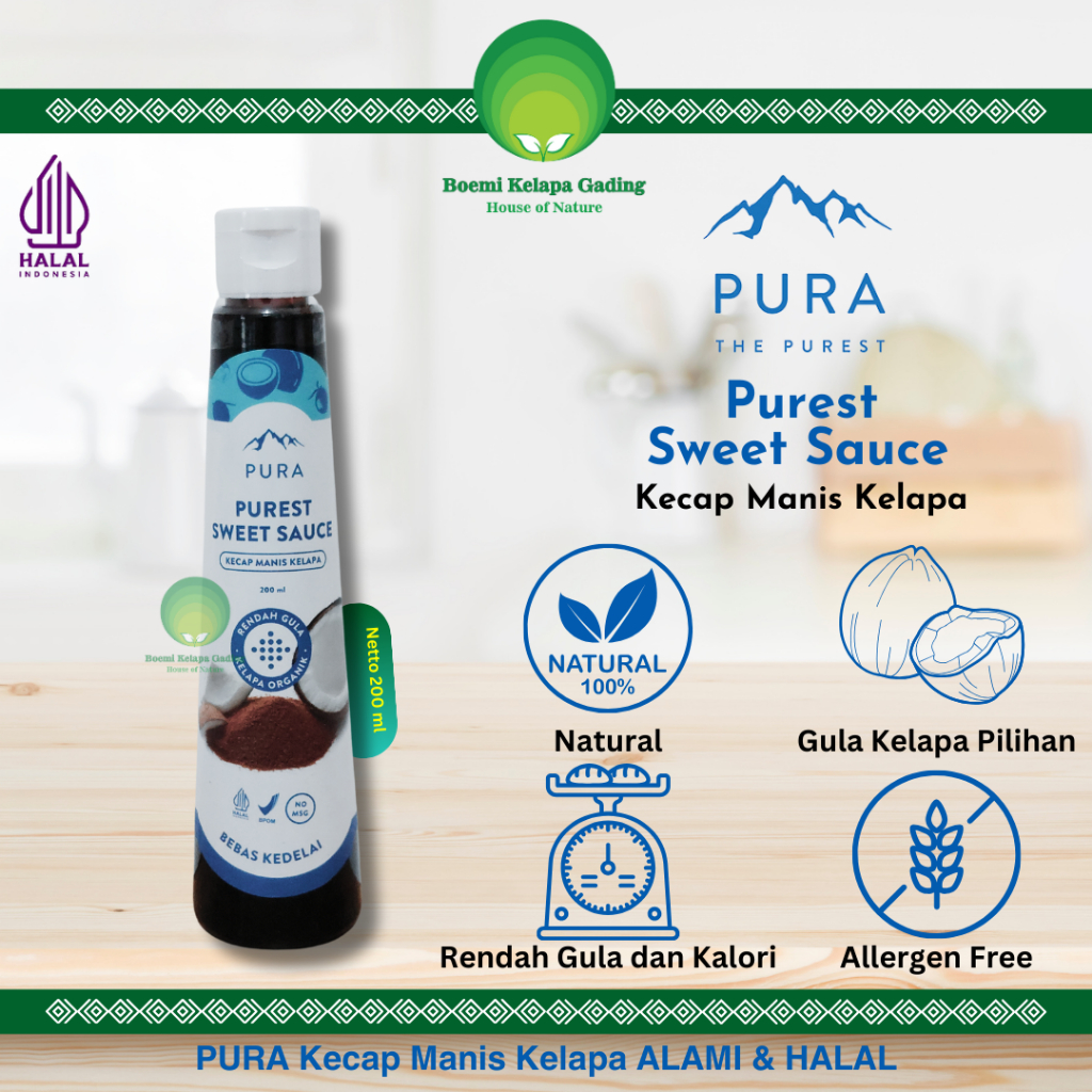 

Pura Purest Coconut Sweet Sauce Kecap Manis Kelapa Organik Rendah Kalori MPASI Halal 200 ml