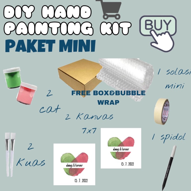 

Terlaris free boxPAKET MINI DIY HAND PAINTING KIT CAP TANGAN KANVAS COUPLE
