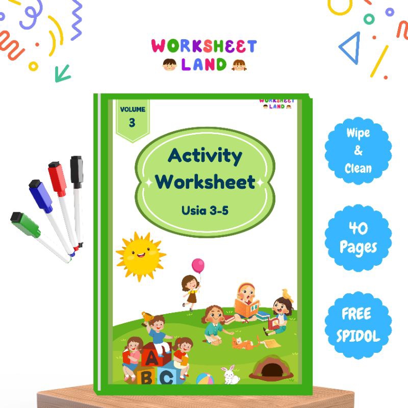 

Activity Worksheet Wipe and Clean Lembar Aktivitas / Volume 3 / Usia 3 4 5 tahun / Buku anak balita