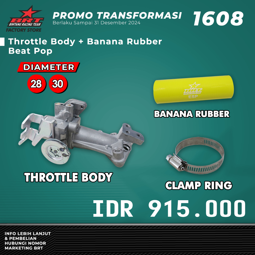 THROTTLE BODY + BANANA RUBBER 28/30 BEAT POP ESP BRT BINTANG RACING TEAM