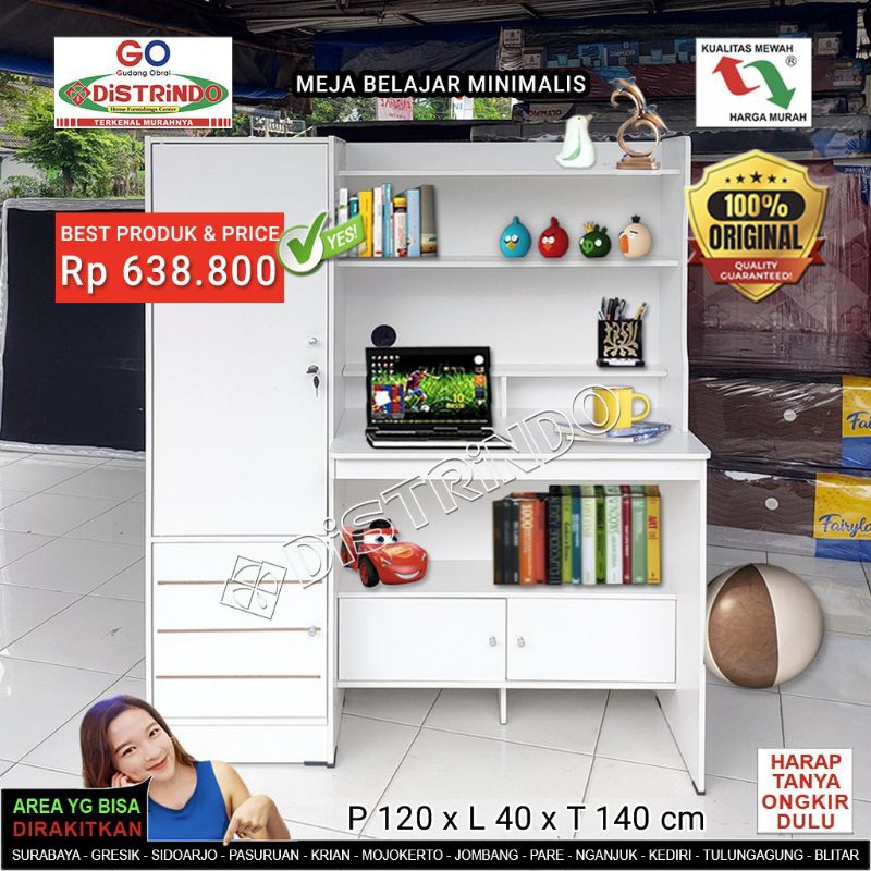 Meja Belajar Besar +  Lemari Serbaguna + ADA RAK dibawah Meja