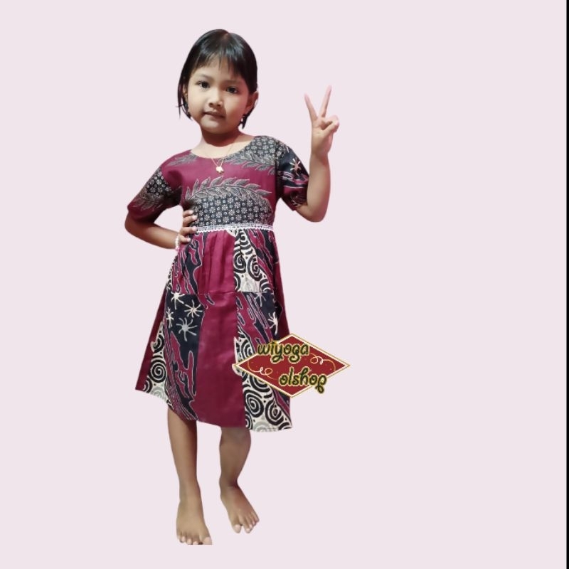 Dress batik Anak usia 4 sampai 8Tahuni - batik Anak Harga ecer bisa COD/ baju batik anak perempuan