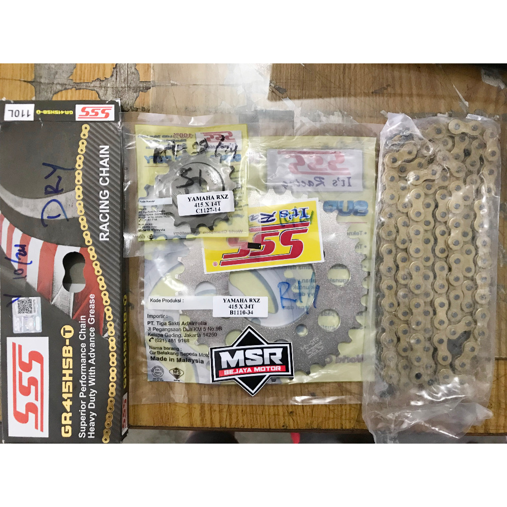 Gear SSS Set Yamaha RXZ 415 Gear Depan Belakang + Rantai HSB/T 415 110L Jupiter Z, RX-King, Vega R, 