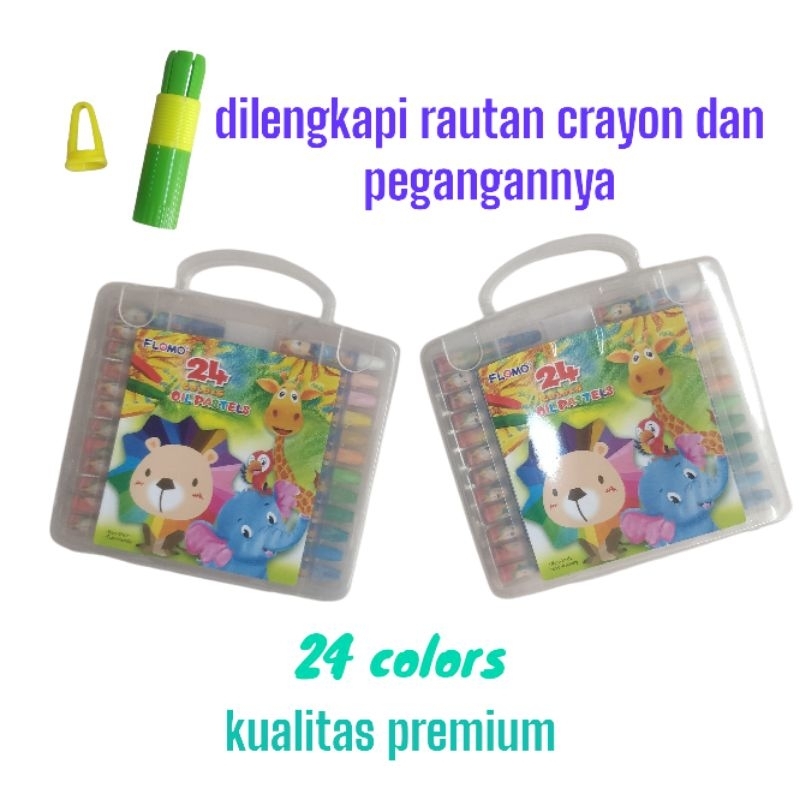 

crayon 24 warna kualitas premium dengan rautan dan pegangan crayon