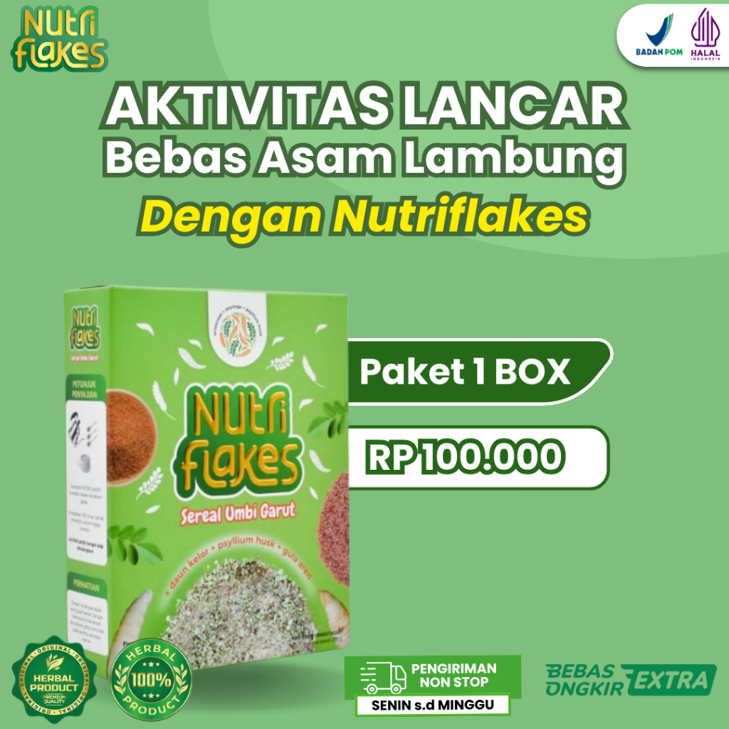 

NUTRIFLAKES SEREAL ASAM LAMBUNG SERTA COCOK UNTUK DIET TERPERCAYA SUDAH BPOM ASLI ORIGINAL